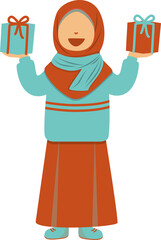 Joyful Girl in Hijab Holding Gifts