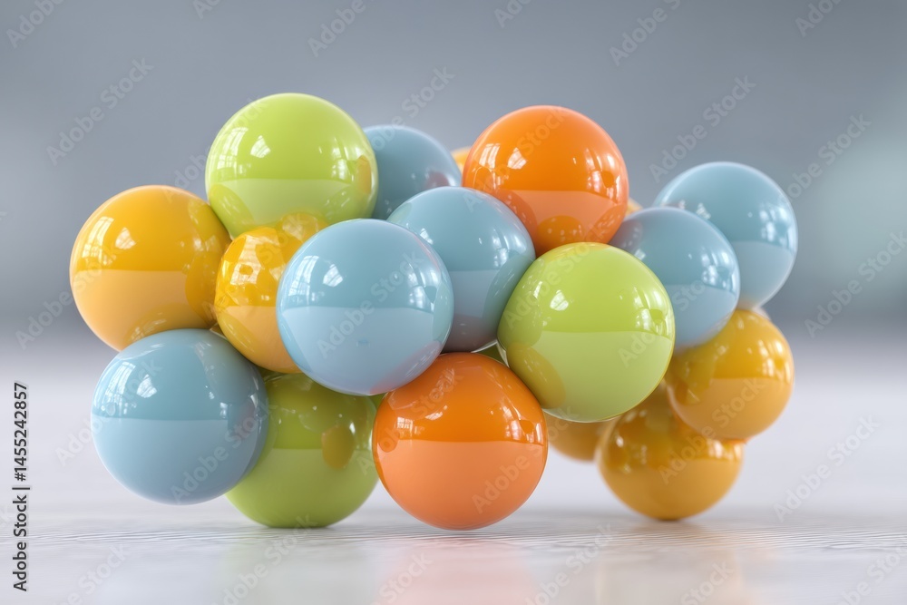 Poster colorful representation of a medicine molecule cluster showcasing chemical structure and bonding det
