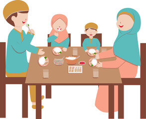 Happy Muslim Family Enjoying Meal Together at Home