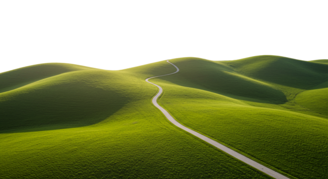 Winding Path Through Green Hills Aerial View Landscape - Powered by Adobe