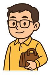 Cheerful Cartoon Character with Briefcase in Yellow Shirt