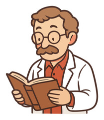 Friendly Scientist Reading Book in Lab Coat Cartoon Illustration