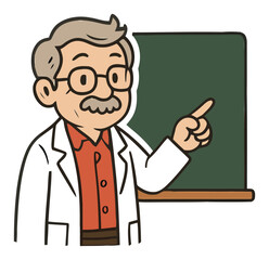 Elderly Man in Lab Coat Teaching with Chalkboard Illustration