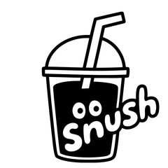 A cute cartoon illustration of a slushy cup with a straw and the word 
