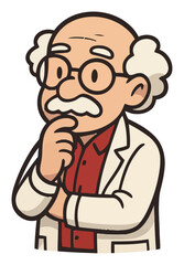Thoughtful Doctor in Lab Coat with Glasses and White Hair Design
