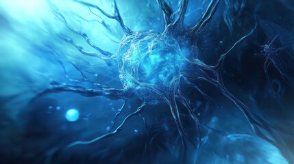 Detailed depiction of a neuron,  showing complex structure and intricate branching. 