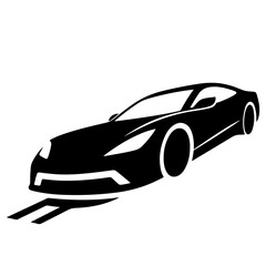Obraz premium Black silhouette of a fast sports car speeding, vector illustration.