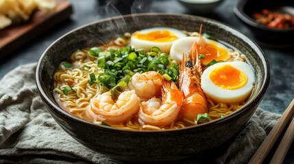 Ramen bowl with shrimp and egg