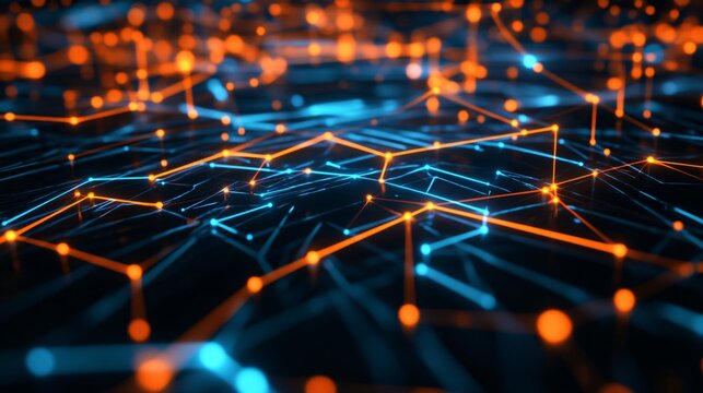 Digital Abstract Technology Network in Blue and Orange Tones