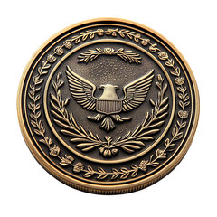 A Remembrance Coin with Embossed Eagle Design Isolated on Transparent Background