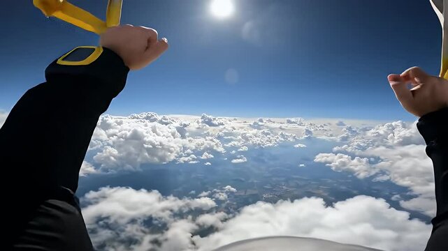 Skydiving Above Clouds Aerial View Skydivers Perspective
