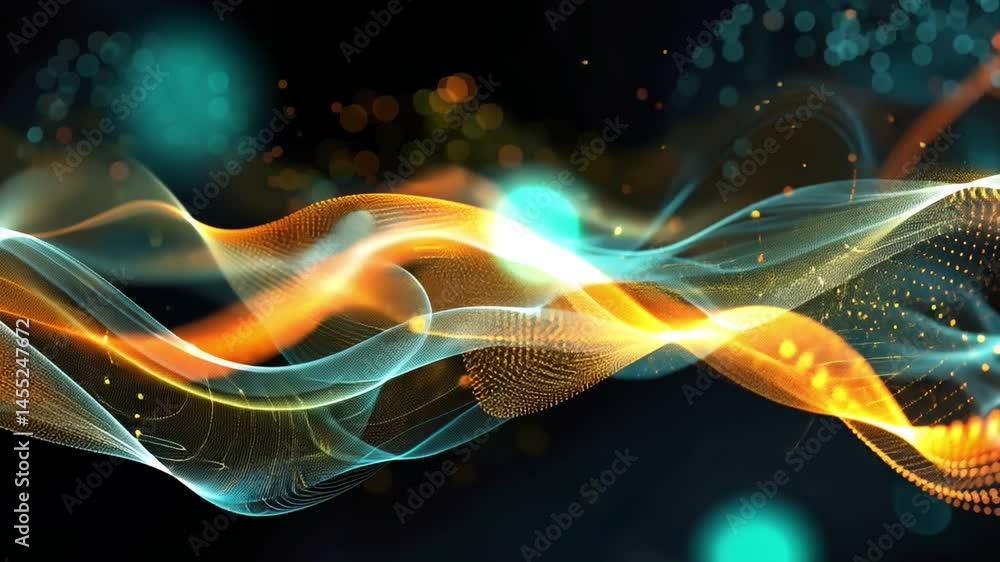 Poster abstract wave patterns dynamic design of orange and teal colors in motion, evoking energy and vibran