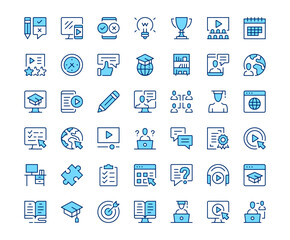 Online learning icons. Vector line icon set. Modern outline design. Blue concept