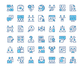 Human resources icons. Vector line icon set. Modern outline design. Blue concept