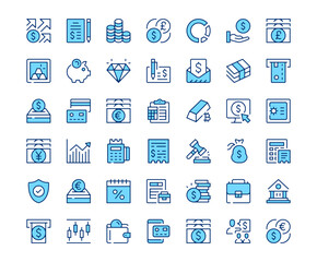 Banking icons. Vector line icon set. Modern outline design. Blue concept