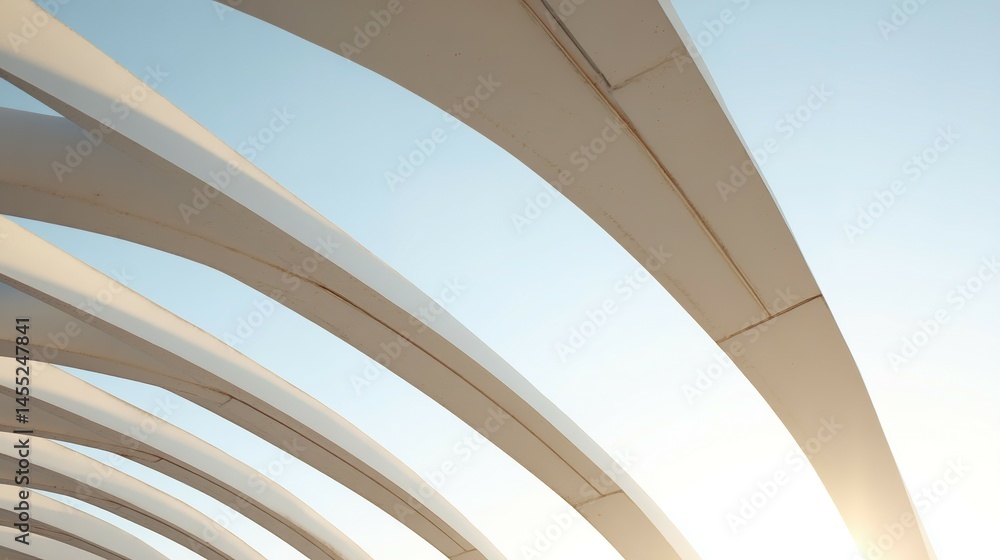 Poster abstract architectural design of arched structures against a pale sky.