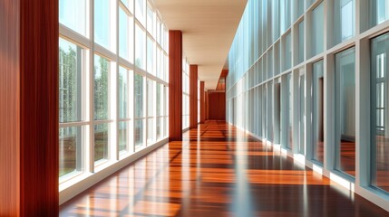 Long vertical window casting lines of light in minimalist hallway