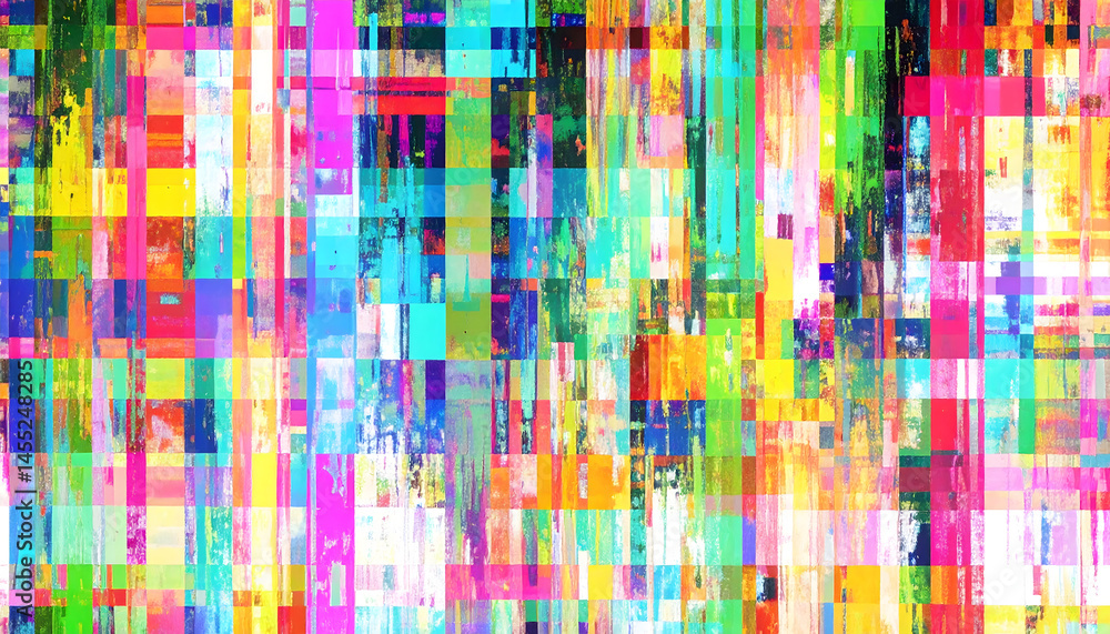 Poster digital chaos a vibrant exploration of glitch art effects and overlays in a modern abstract design c