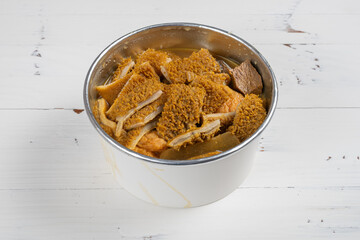 angle view bowl of beef offal at horizontal composition