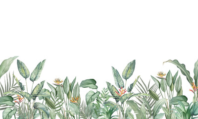 Lush Green Tropical Foliage Border Illustration, Vibrant Jungle Plants and Leaves Design Element for Creative Projects - Printable - Print - Wallpaper 

