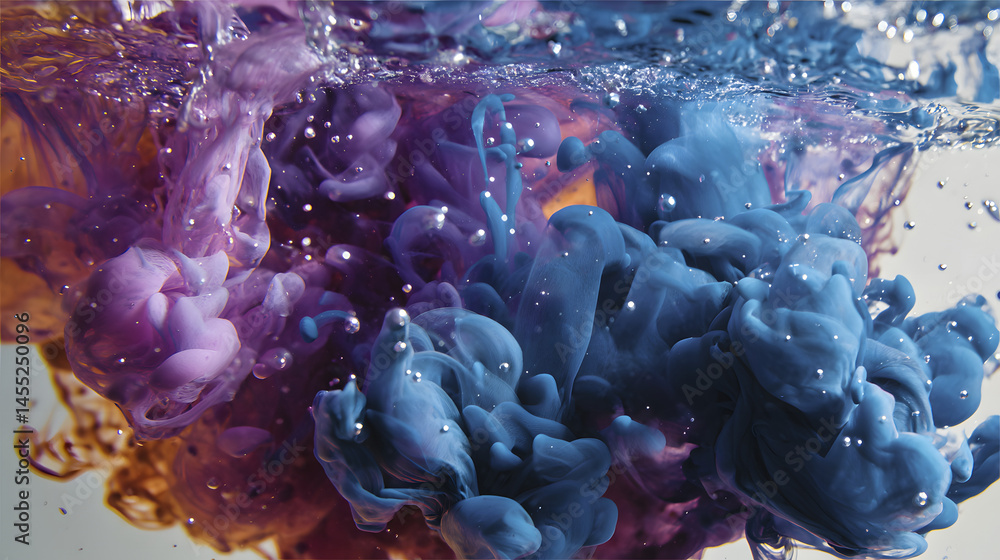 Poster Abstract Liquid Art With Vibrant Colors Swirling in Water Creating Mesmerizing Patterns With Depth and Elegant Backgrounds Design