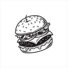 Hamburger Silhouette Clipart | Black Burger Outline on White Background