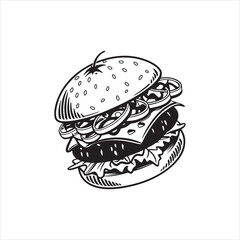 Hamburger Silhouette Clipart | Black Burger Outline on White Background