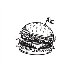 Fototapeta premium Hamburger Silhouette Clipart | Black Burger Outline on White Background