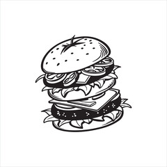 Hamburger Silhouette Clipart | Black Burger Outline on White Background