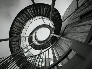Fototapeta premium Spiral staircase design ascending toward a central point.