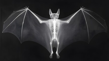 X-ray of a Bat's Wings: X-ray view of a bat with wings spread, highlighting the thin bones and wing structure in a stark contrast.
