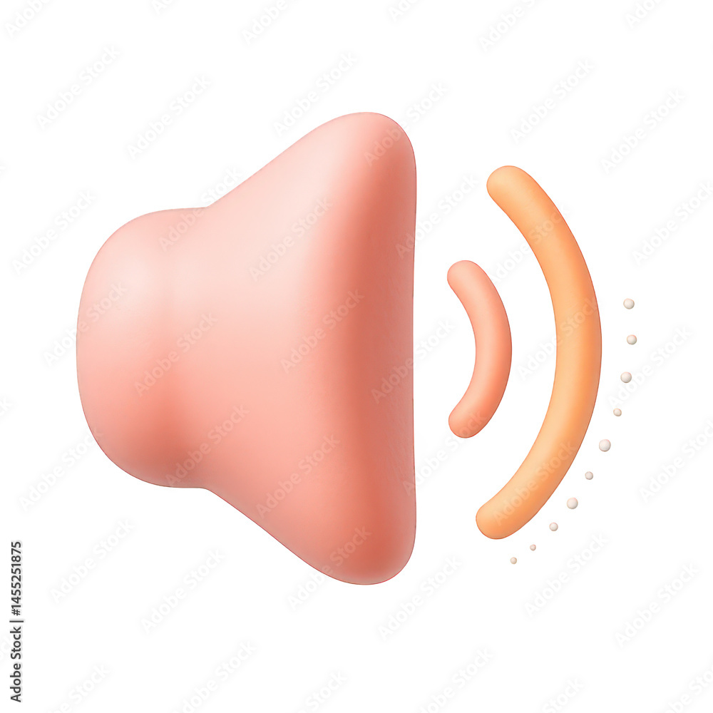 Aufkleber playful 3d rendering of a speaker symbol showcasing flowing sound waves and delicate dots.
