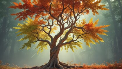 Abstract eco tree graphic, vibrant leaves depict diverse environments ,  blue,  conservation