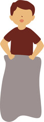 Boy Ready for Sack Race, Cartoon Illustration