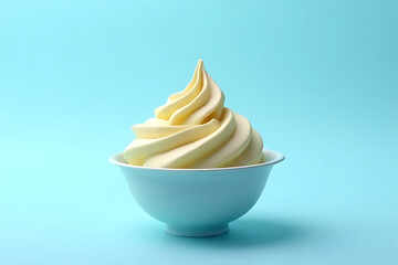 Delicious soft serve ice cream treat bright blue background photography minimalist close-up