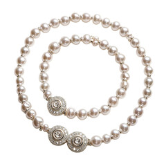 Close Up of Pearl Necklace with Pendant and Diamond Bracelet Isolated on Transparent Background