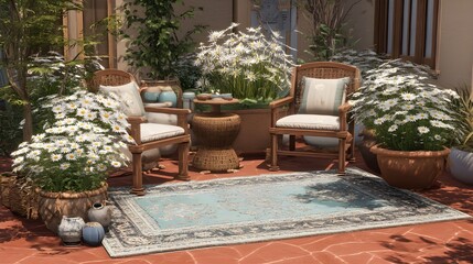 Peaceful Backyard Escape Featuring Cushioned Patio Furniture Bathed in Warm Golden Light Creating an Inviting Outdoor Haven for Relaxation and Social Gatherings