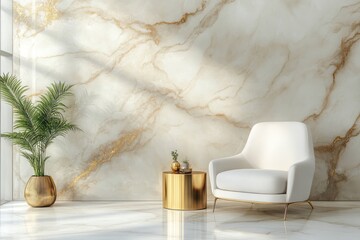 Modern interior design featuring a marble wall.