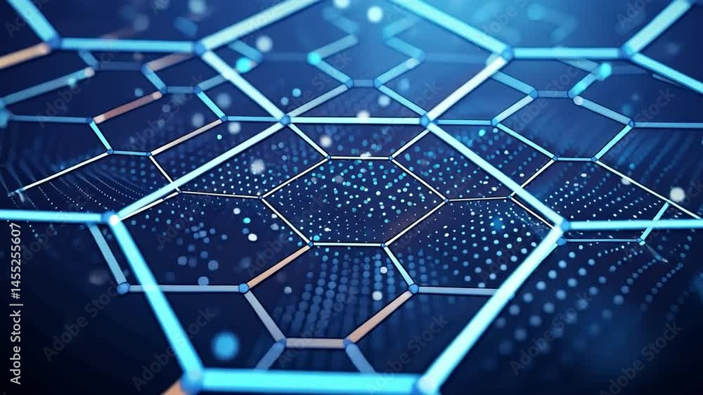 Poster futuristic hexagonal pattern with glowing lines and dots creates mesmerizing digital landscape, show