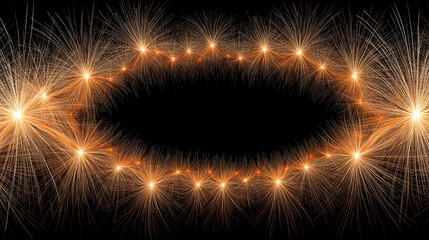 Abstract firework background with vibrant bursts of light radiating across a dark sky, leaving large empty space for text, symbolizing joy, celebration, and new beginnings.

