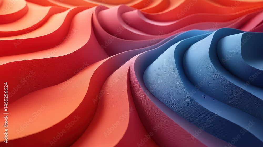 Poster an innovative 3d background featu realistic, smooth, flowing shapes in a dynamic side angle view wit