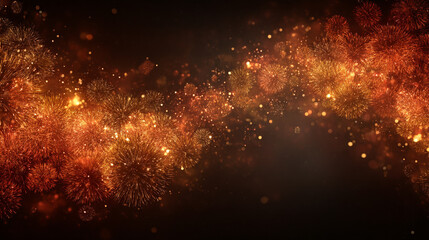 Fototapeta premium Abstract firework background with vibrant bursts of light radiating across a dark sky, leaving large empty space for text, symbolizing joy, celebration, and new beginnings.