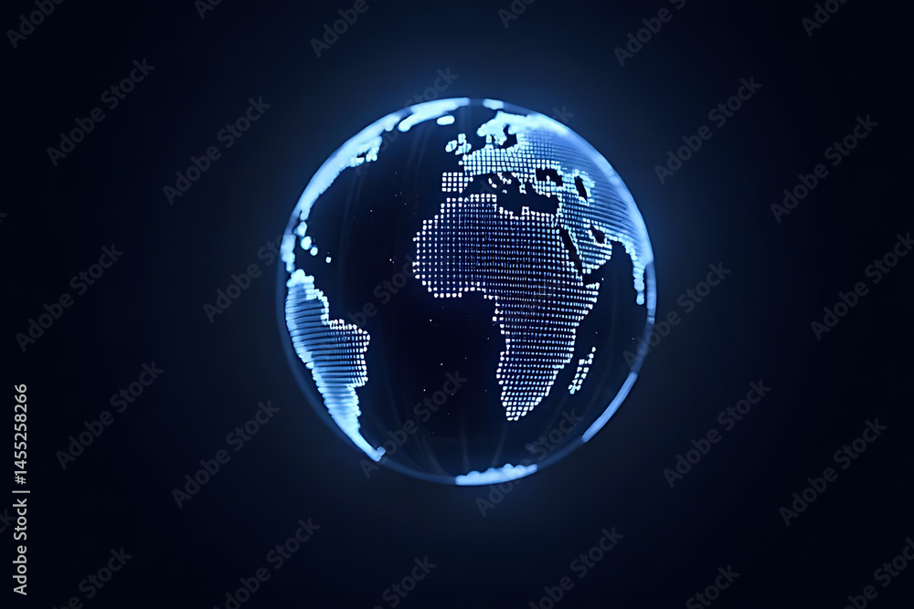 Poster global financial connectivity glowing globe with nodes in dark background visualization