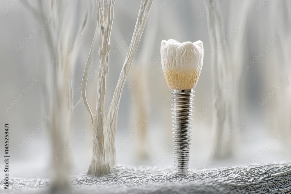 Aufkleber Implant Embedded in Natural Bone Texture Captured in Macro Close-Up Under Soft Lighting During Clinical Setting Generative AI