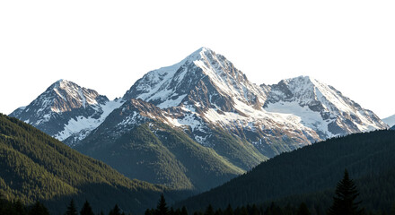 Fototapeta premium Snow Capped Mountain Peaks with Forest Landscape Scenery