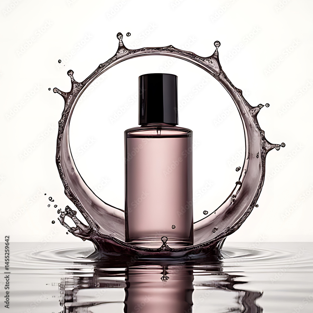 Poster dynamic water splash action with bottle studio setting product photography minimalist design