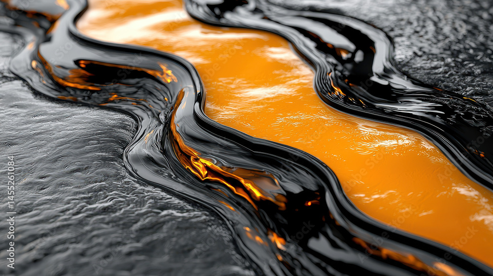 Aufkleber realistic 4k abstract features a creative 3d background of black and yellow flowing paint, showcasin