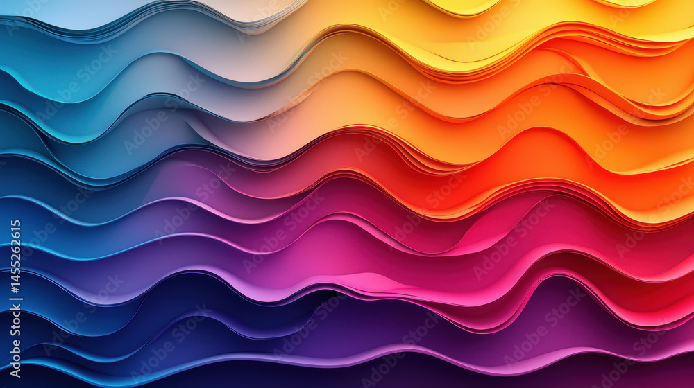 Poster an abstract 3d background with colorful wavy themes in vibrant shades flows diagonally creating a re
