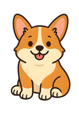 A cute cartoon corgi dog sitting and smiling, no background, transparent PNG, sticker style,generative ai