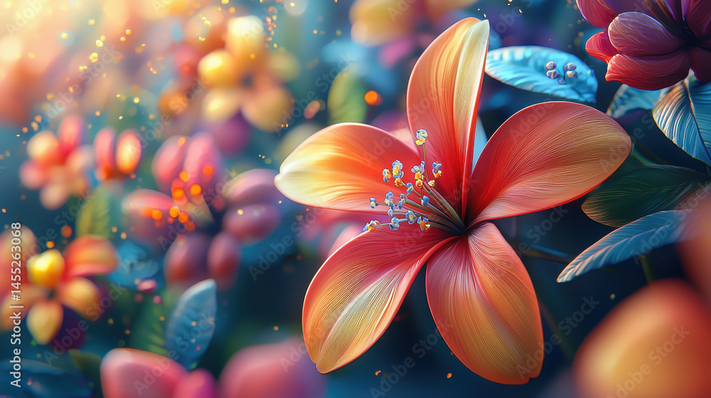Poster kenmima realistic 3d background showcasing colorful flower arrangements with vibrant petals and arti